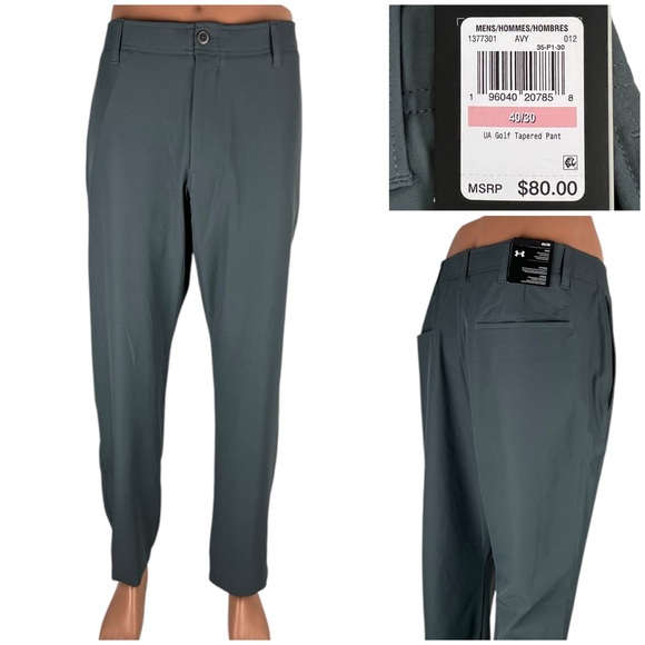 Under Armour Mens 40 X 30 Pants UA Golf Tapered Gray 1377301 Stretch Casual NWT